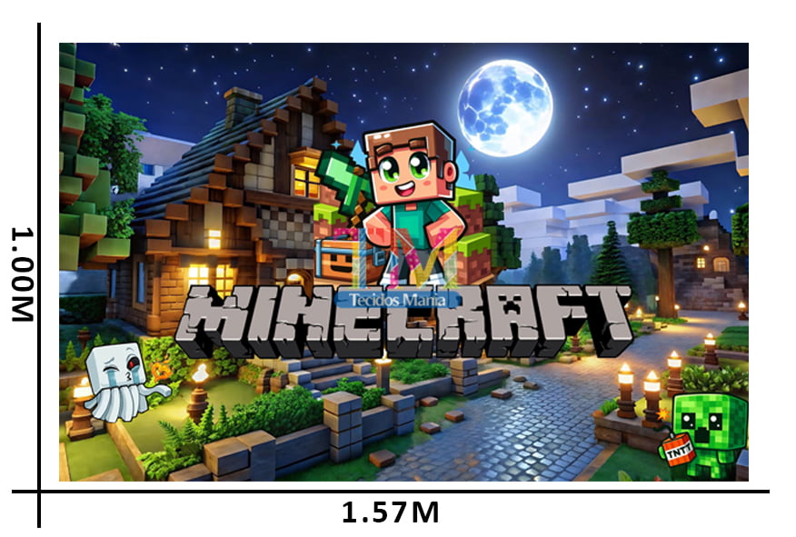 Tecido microfibra estampado - Painel de Festa - Minecraft
