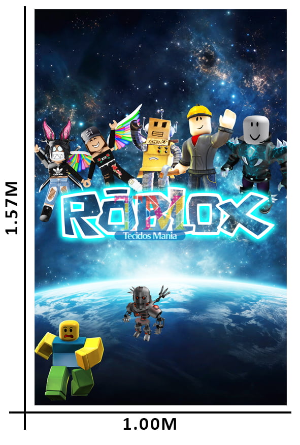 Tecido microfibra estampado - Painel de Festa - Roblox e seus amigos - Espaço
