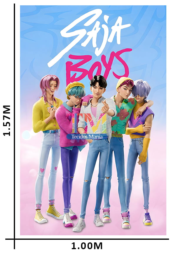 Tecido microfibra estampado - Painel de Festa - Saja Boys - Fundo Degradê