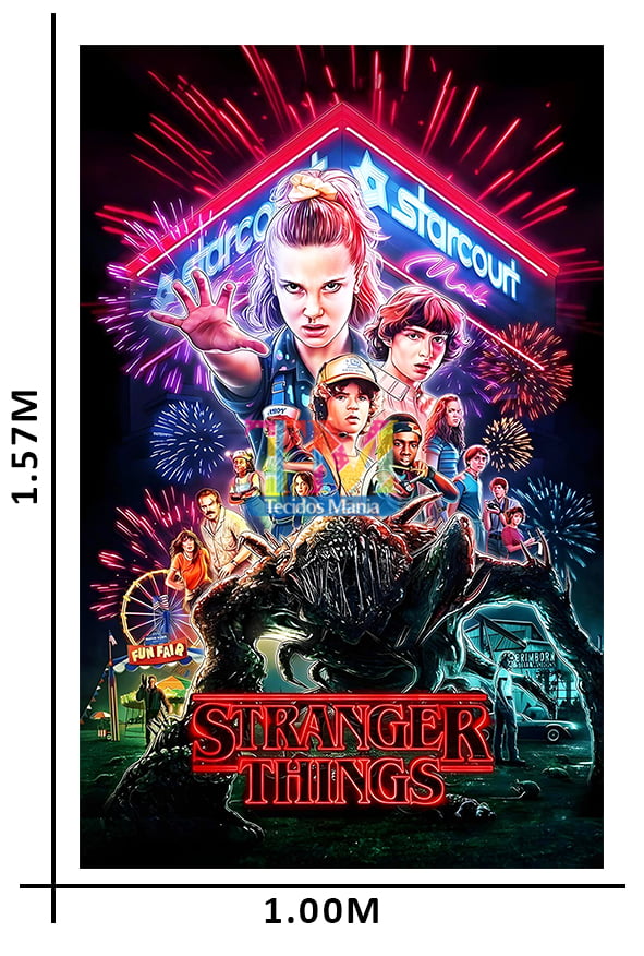 Tecido microfibra estampado - Painel de Festa - Stranger things - Batalha do Starcourt