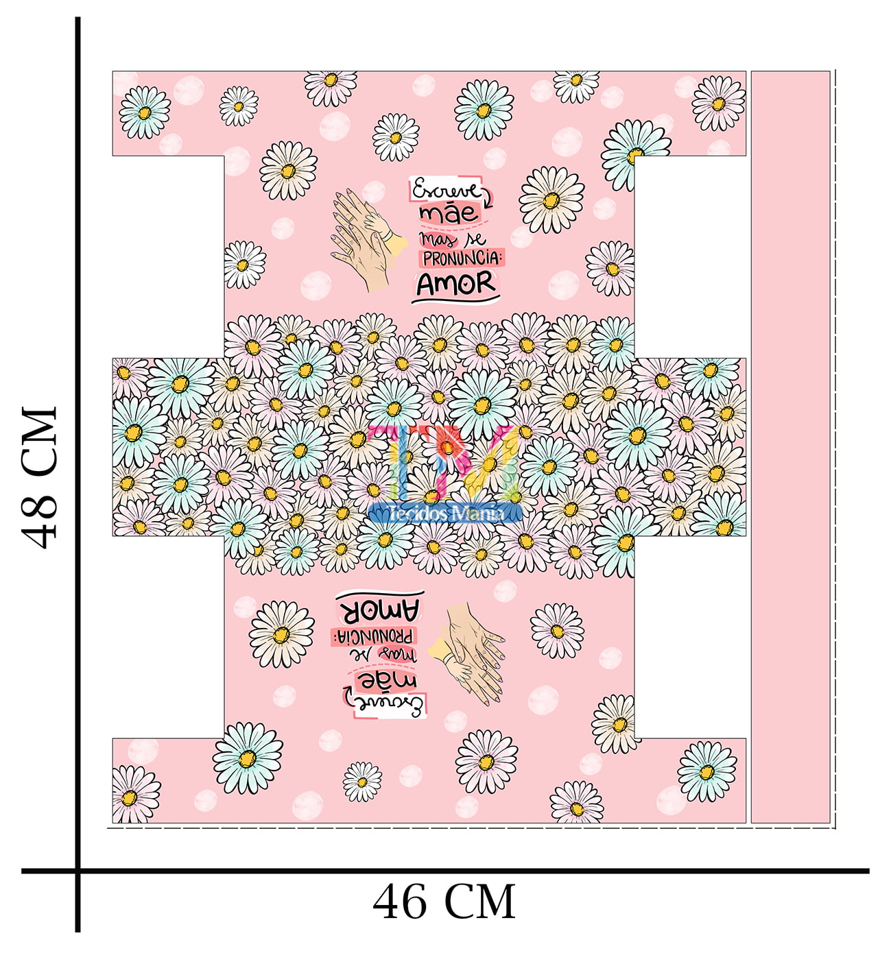 Tecido microfibra ou gabardine estampado - Painel Necessaire - dia das mães - Florzinha - fundo rosa