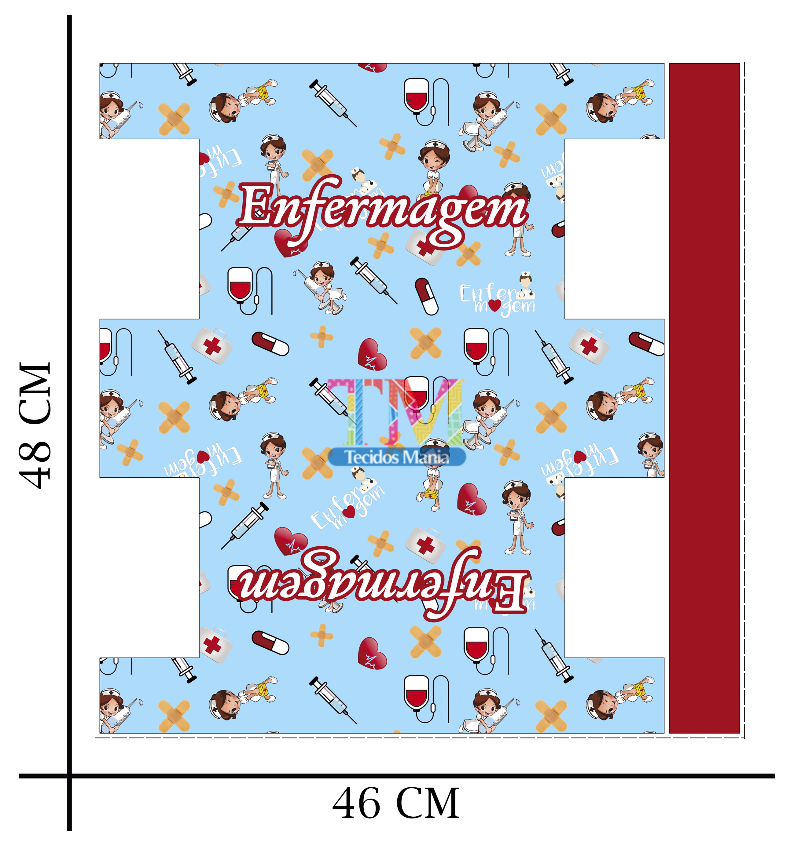 Tecido microfibra ou gabardine estampado - Painel Necessaire - Enfermagem - fundo azul