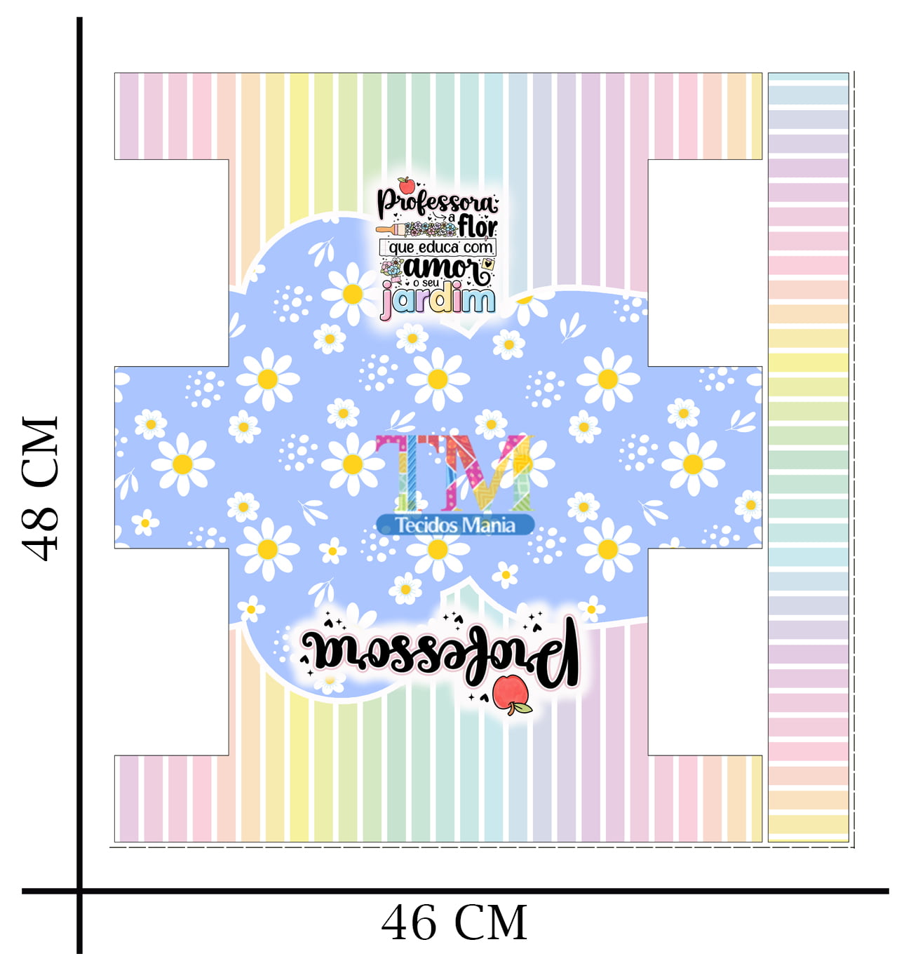 Tecido microfibra ou gabardine estampado - Painel Necessaire - Professora - Flores e listras