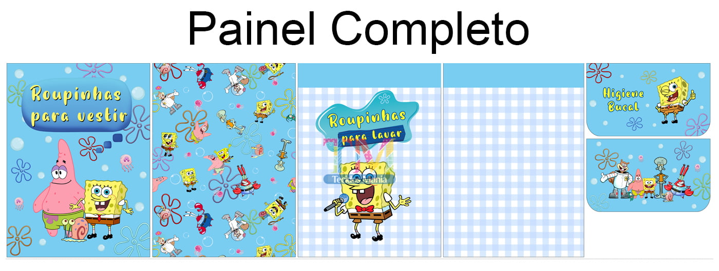 Tecido microfibra ou gabardine estampado - Painel roupinhas para vestir/lavar - Bob esponja