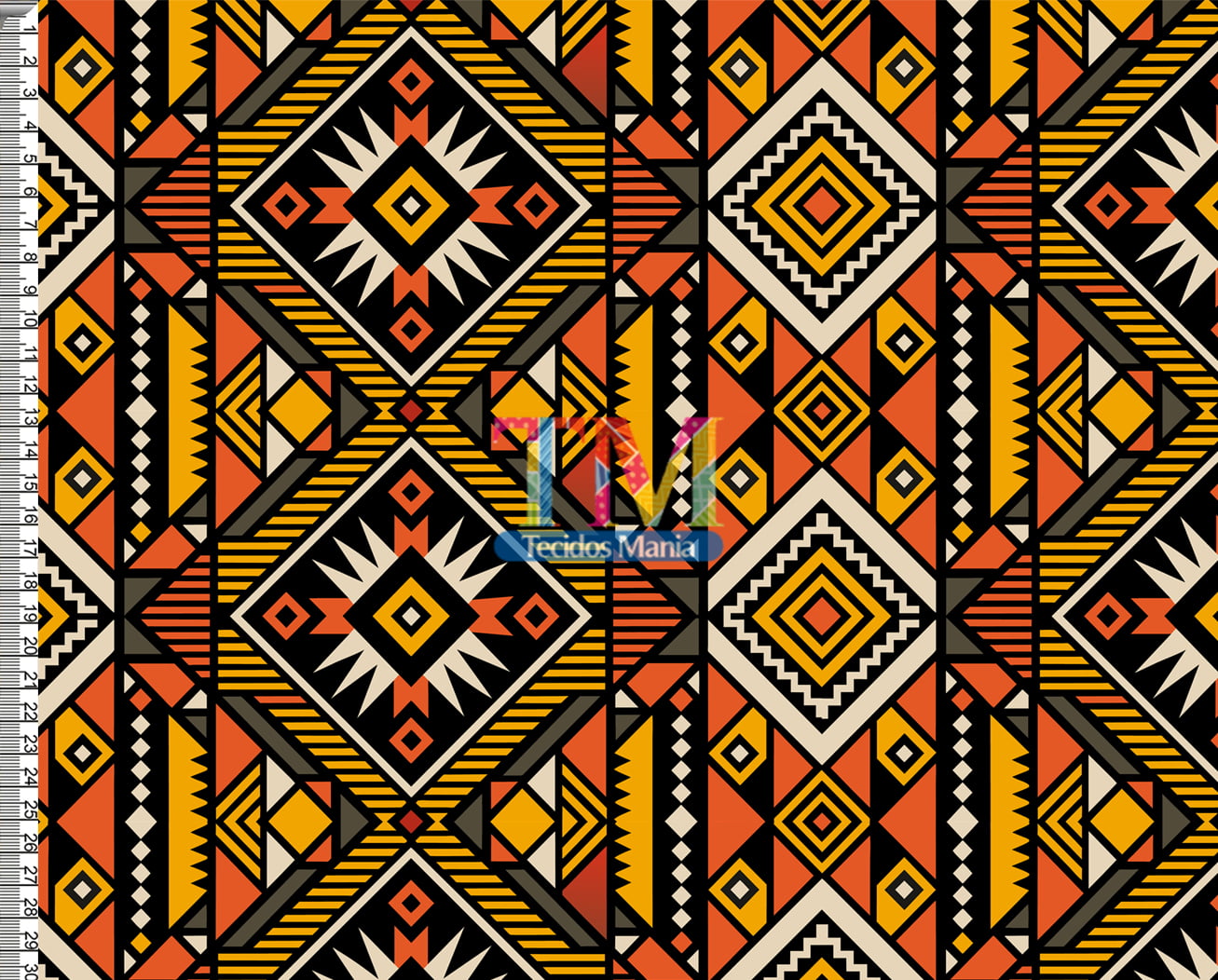 Tecido tricoline, microfibra ou gabardine estampado - África - Laranja e amarelo