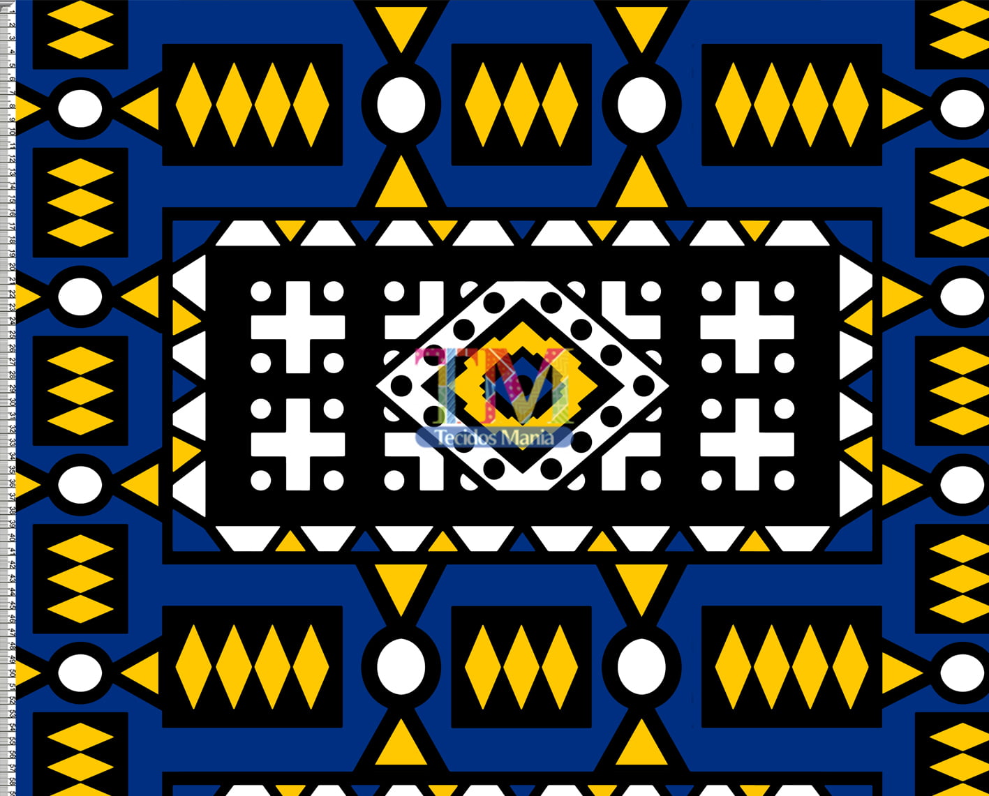 Tecido tricoline, microfibra ou gabardine estampado - Africano - Samakaka - Azul