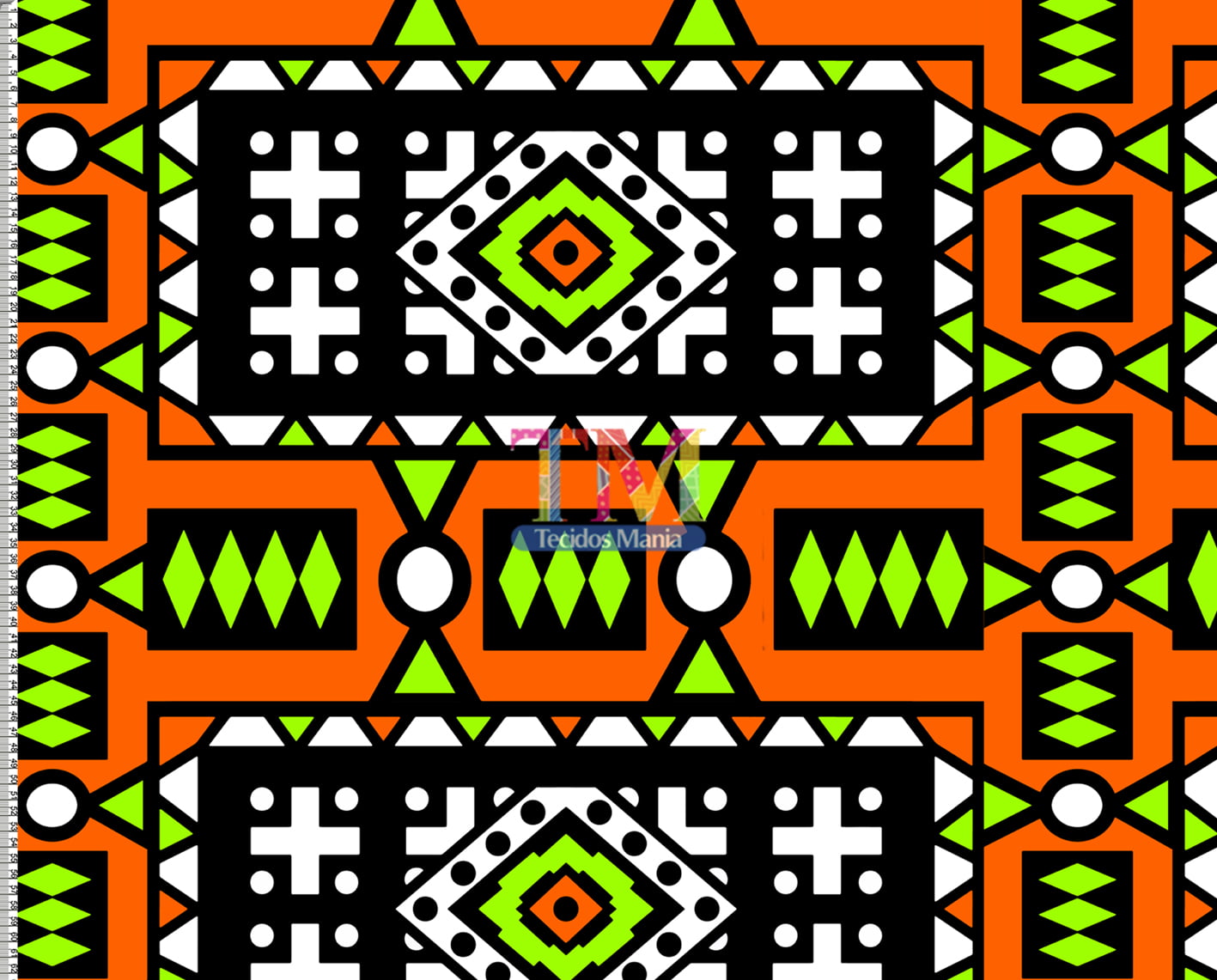 Tecido tricoline, microfibra ou gabardine estampado - Africano - Samakaka - laranja