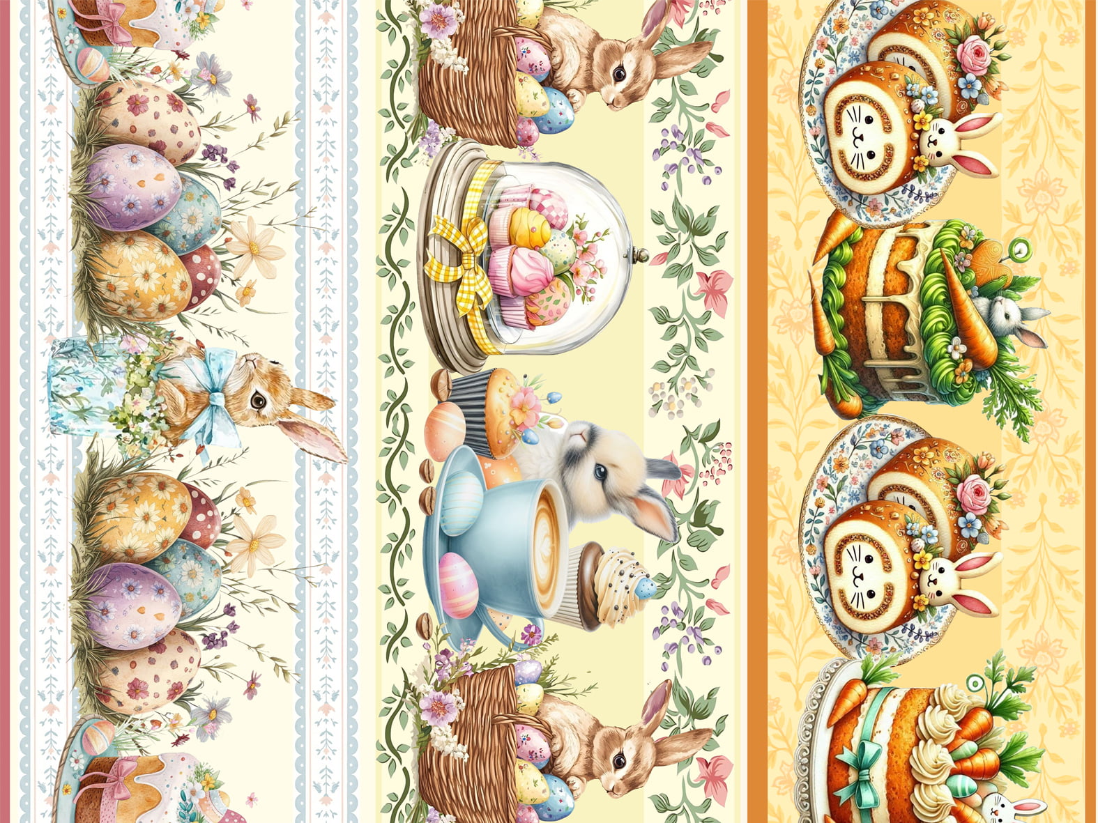 Tecido tricoline, microfibra ou gabardine estampado - Barrado 3D - Doces de Páscoa