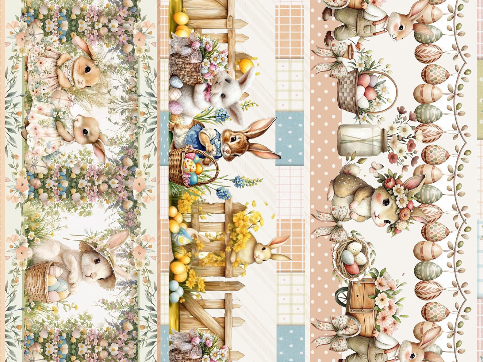 Tecido tricoline, microfibra ou gabardine estampado - Barrado 3D - Festival de Páscoa