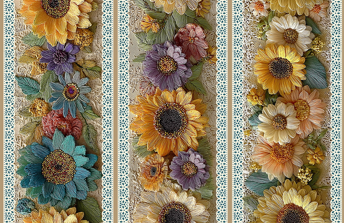 Tecido tricoline, microfibra ou gabardine estampado - Barrado 3D - Floral - girassol