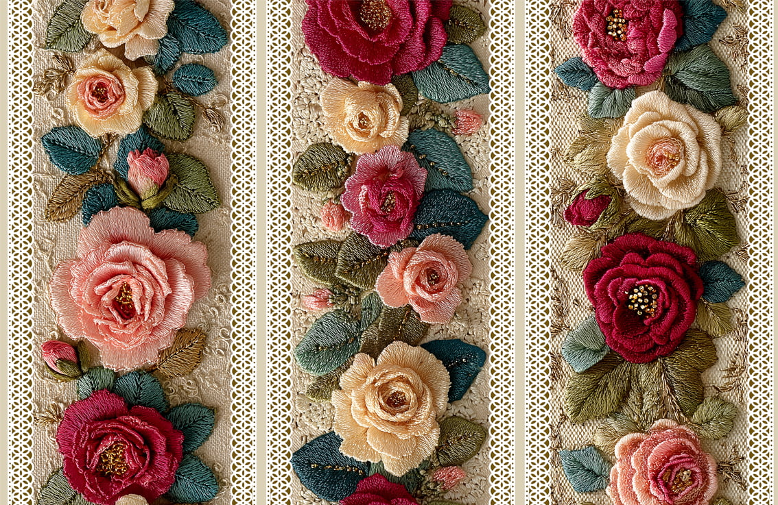 Tecido tricoline, microfibra ou gabardine estampado - Barrado 3D - Floral Rosas Vermelhas