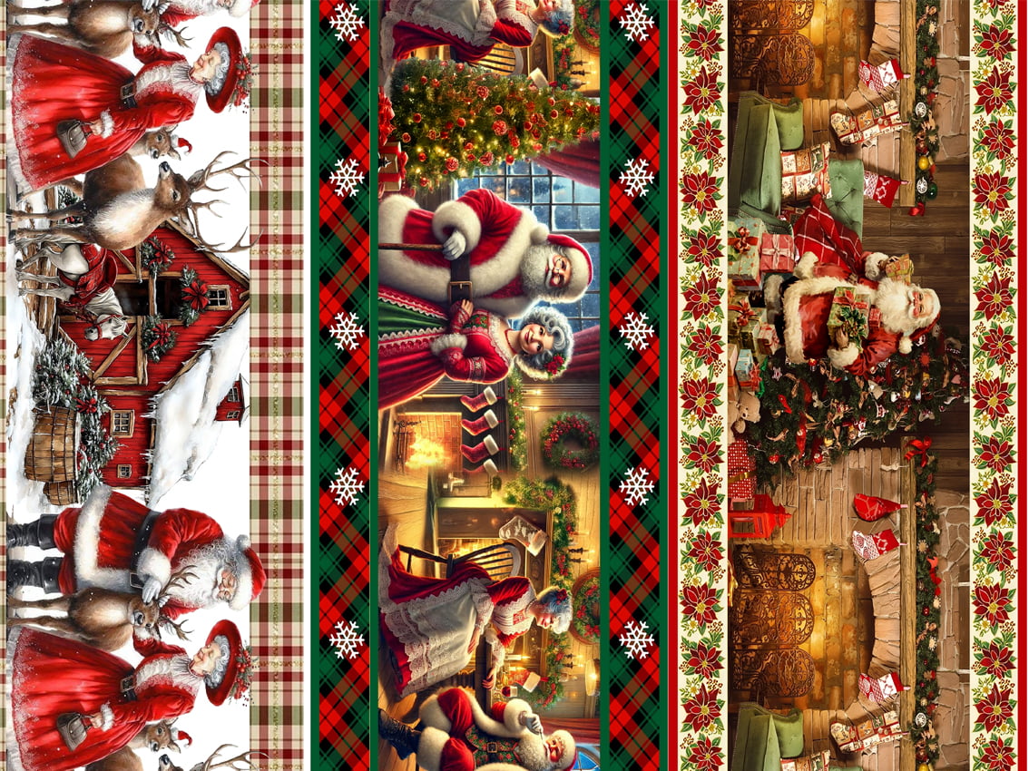 Tecido tricoline, microfibra ou gabardine estampado - Barrado 3D - Papai e Mamãe Noel