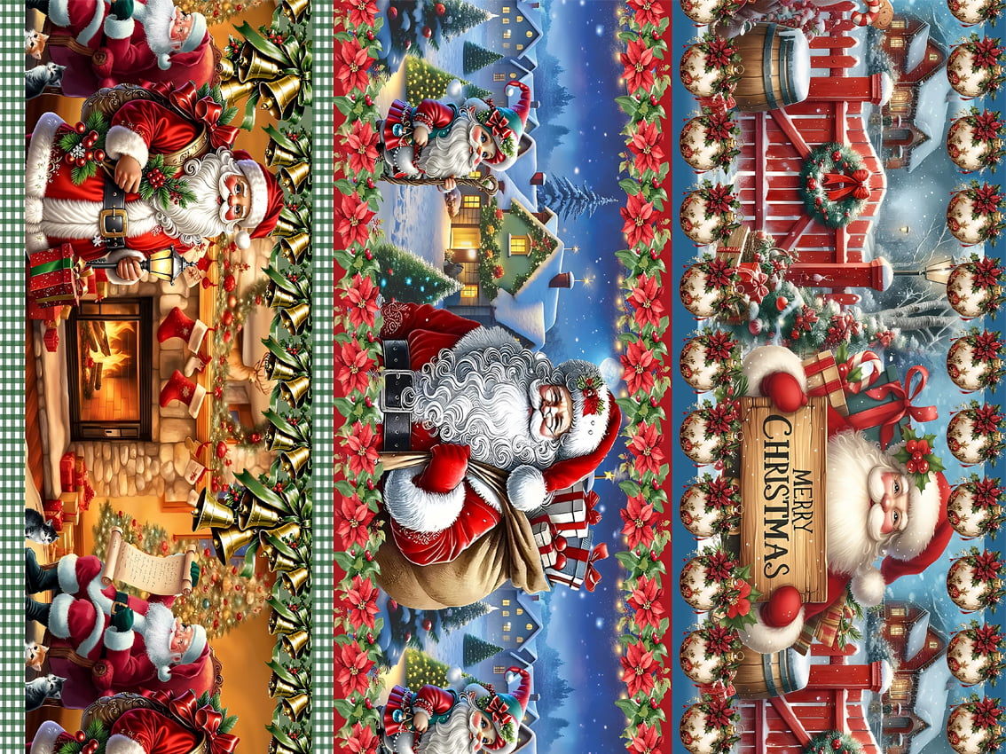 Tecido tricoline, microfibra ou gabardine estampado - Barrado 3D - Papai Noel Presentes