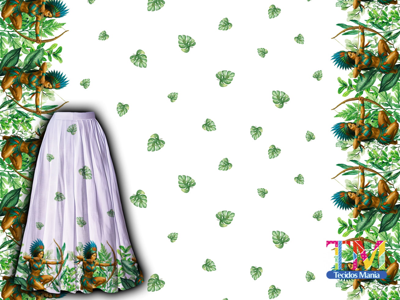 Tecido tricoline, microfibra ou gabardine estampado - Barrado - cabocla jurema - branco