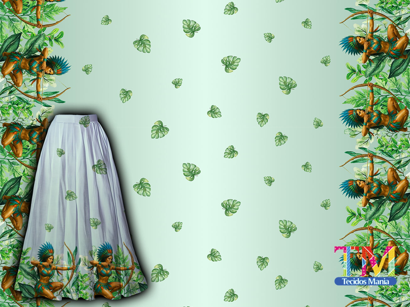 Tecido tricoline, microfibra ou gabardine estampado - Barrado - cabocla jurema - Verde