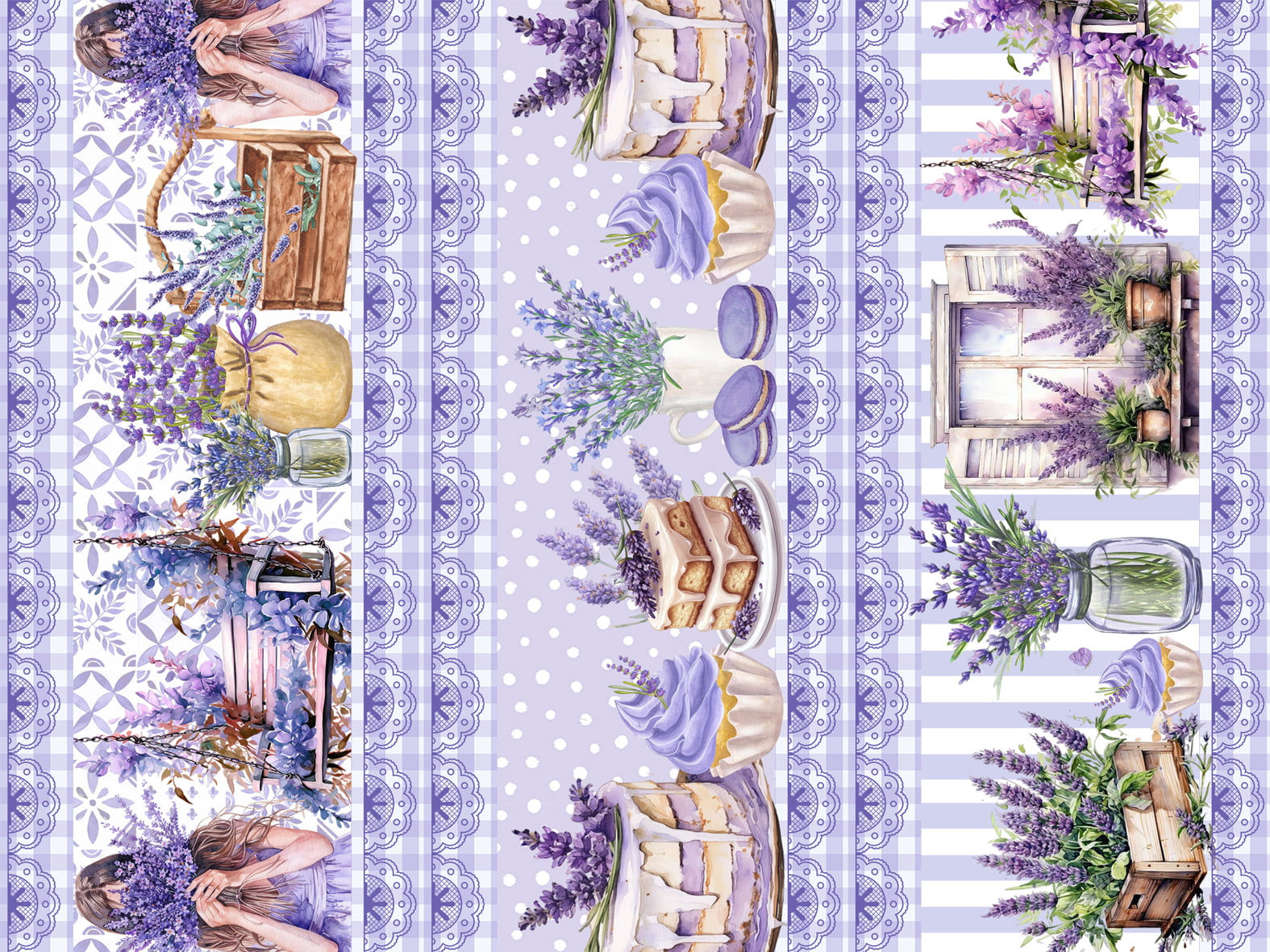 Tecido tricoline, microfibra ou gabardine estampado - Barrado - Floral Lavanda