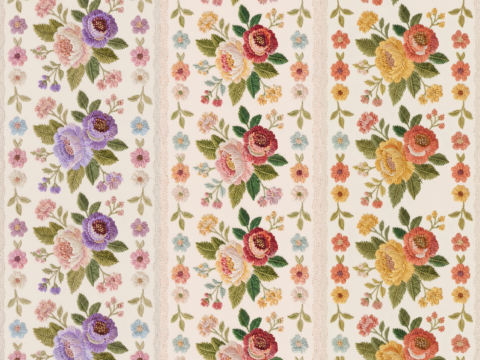 Tecido tricoline, microfibra ou gabardine estampado - Barrado - Flores Bordada