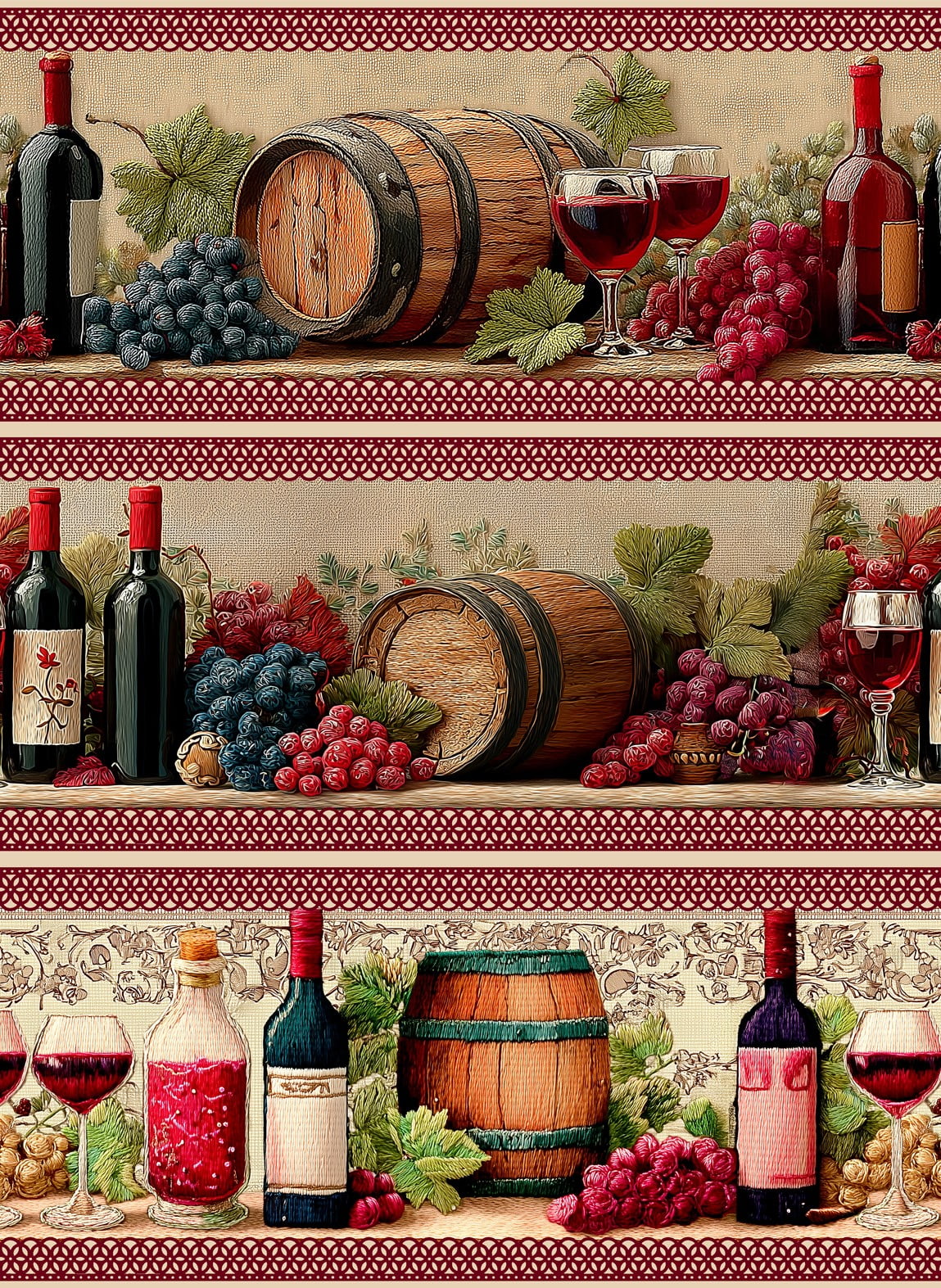 Tecido tricoline, microfibra ou gabardine estampado - Barrado - Vinho - Fundo Bordo