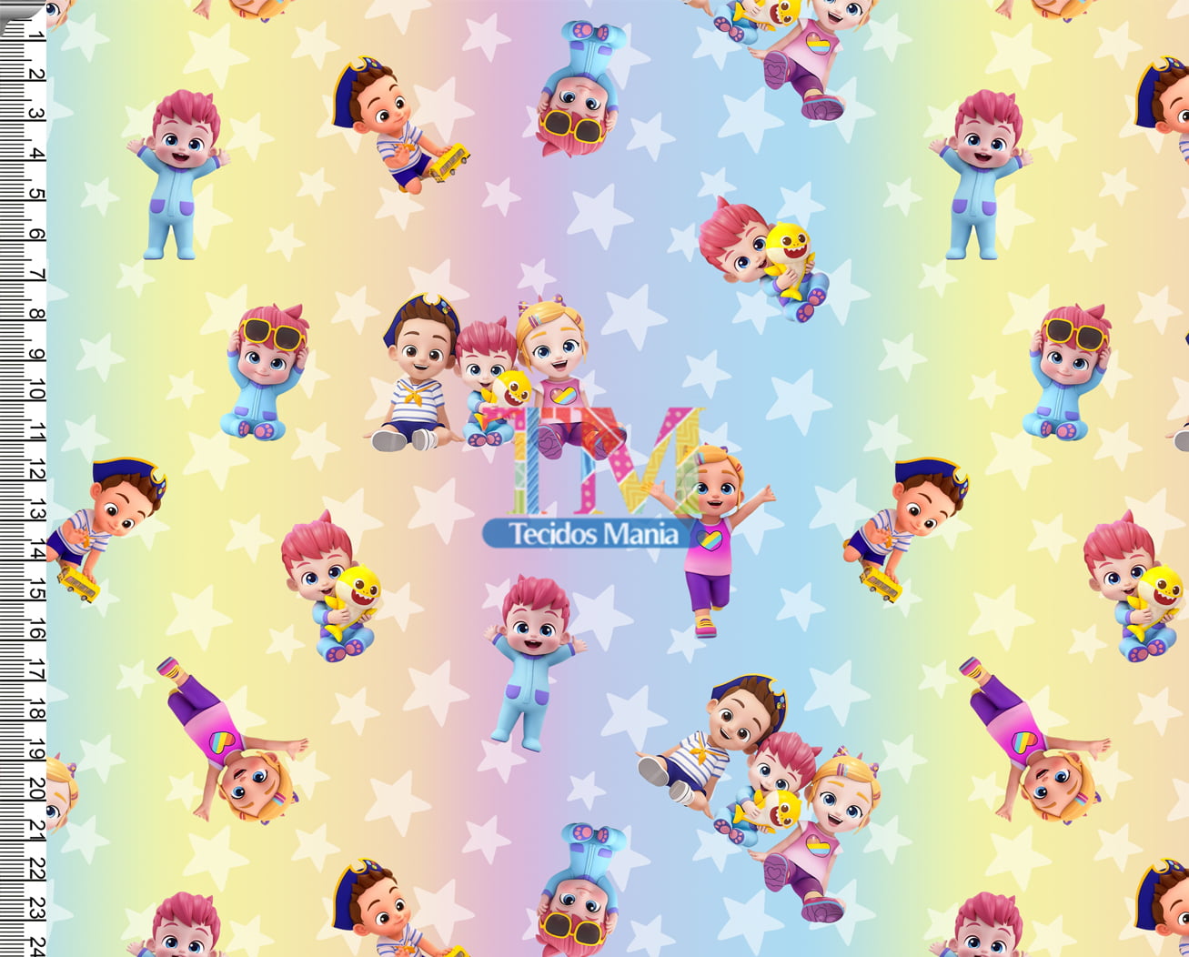 Tecido tricoline, microfibra ou gabardine estampado - Bebefinn - fundo estrelas degrade