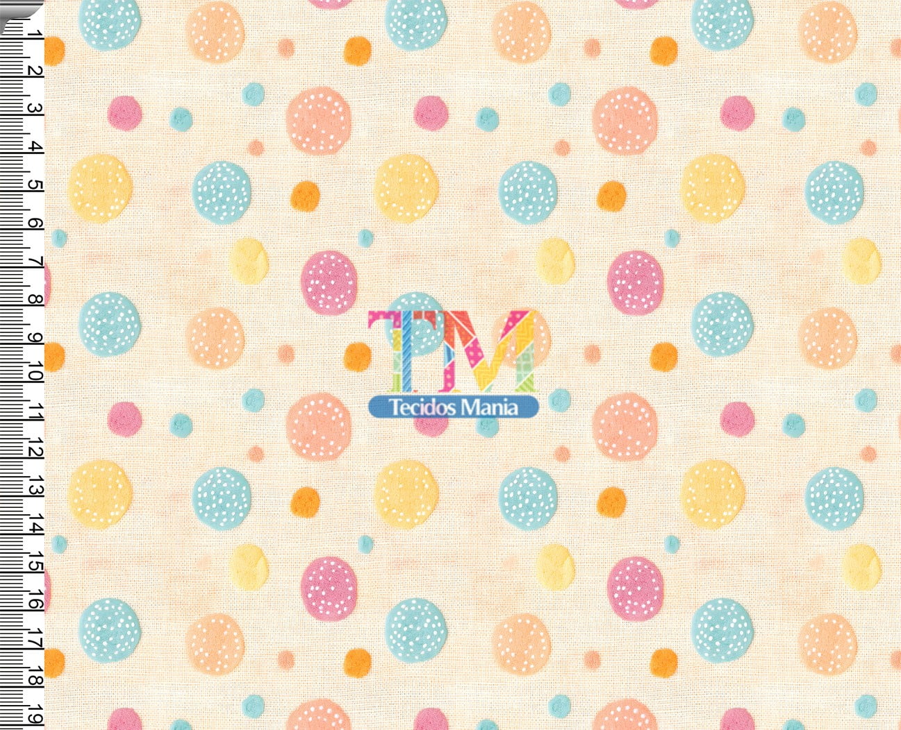 Tecido tricoline, microfibra ou gabardine estampado - Bolhas Coloridas - Fundo Pêssego - 3D