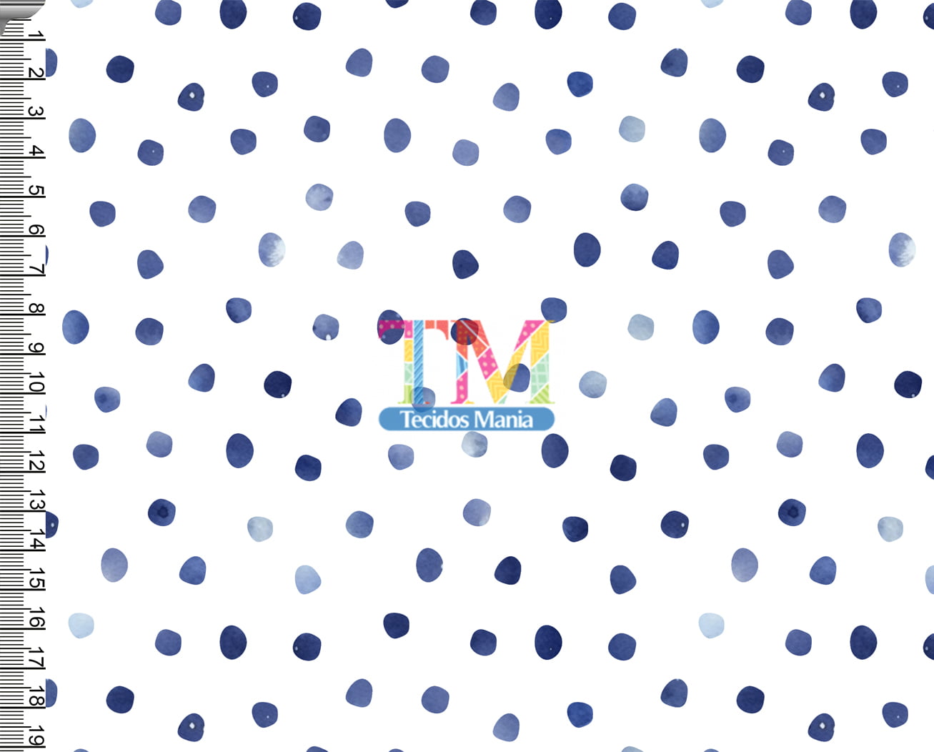 Tecido tricoline, microfibra ou gabardine estampado - Bolinhas - azul - fundo branco
