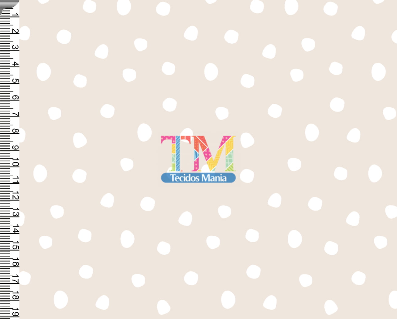 Tecido tricoline, microfibra ou gabardine estampado - Bolinhas brancas - fundo bege