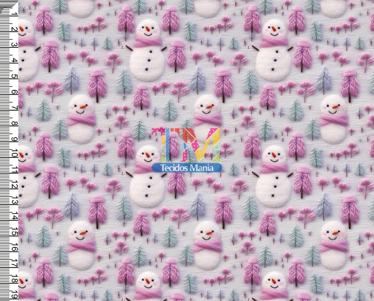 Tecido tricoline, microfibra ou gabardine estampado - Boneco de Neve Rosa - 3D