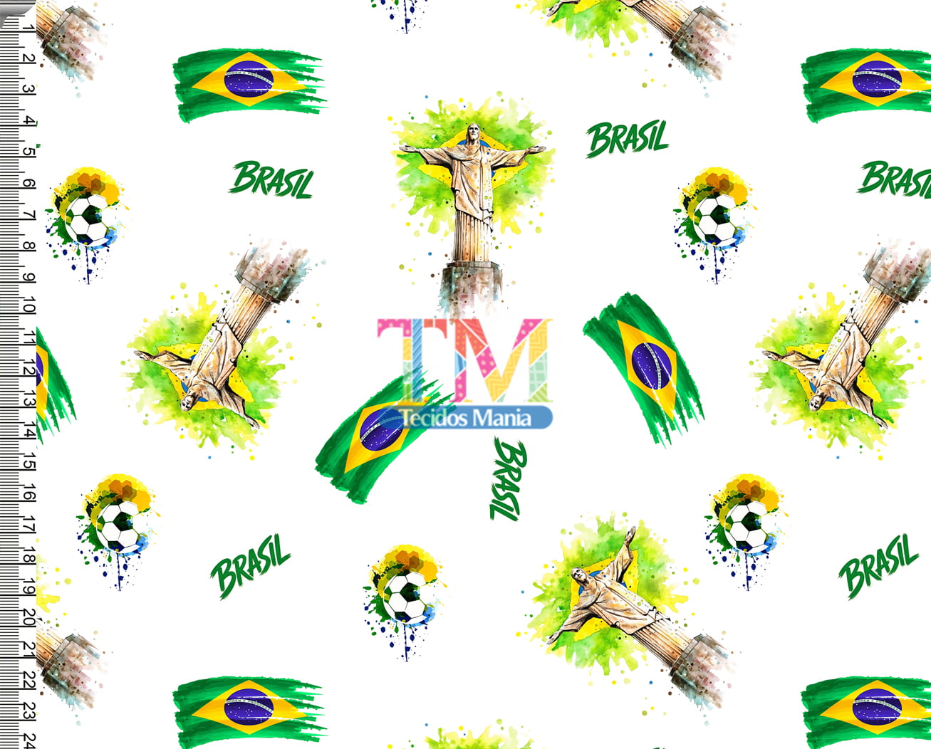 Tecido tricoline, microfibra ou gabardine estampado - Brasil - Copa - Cristo redentor
