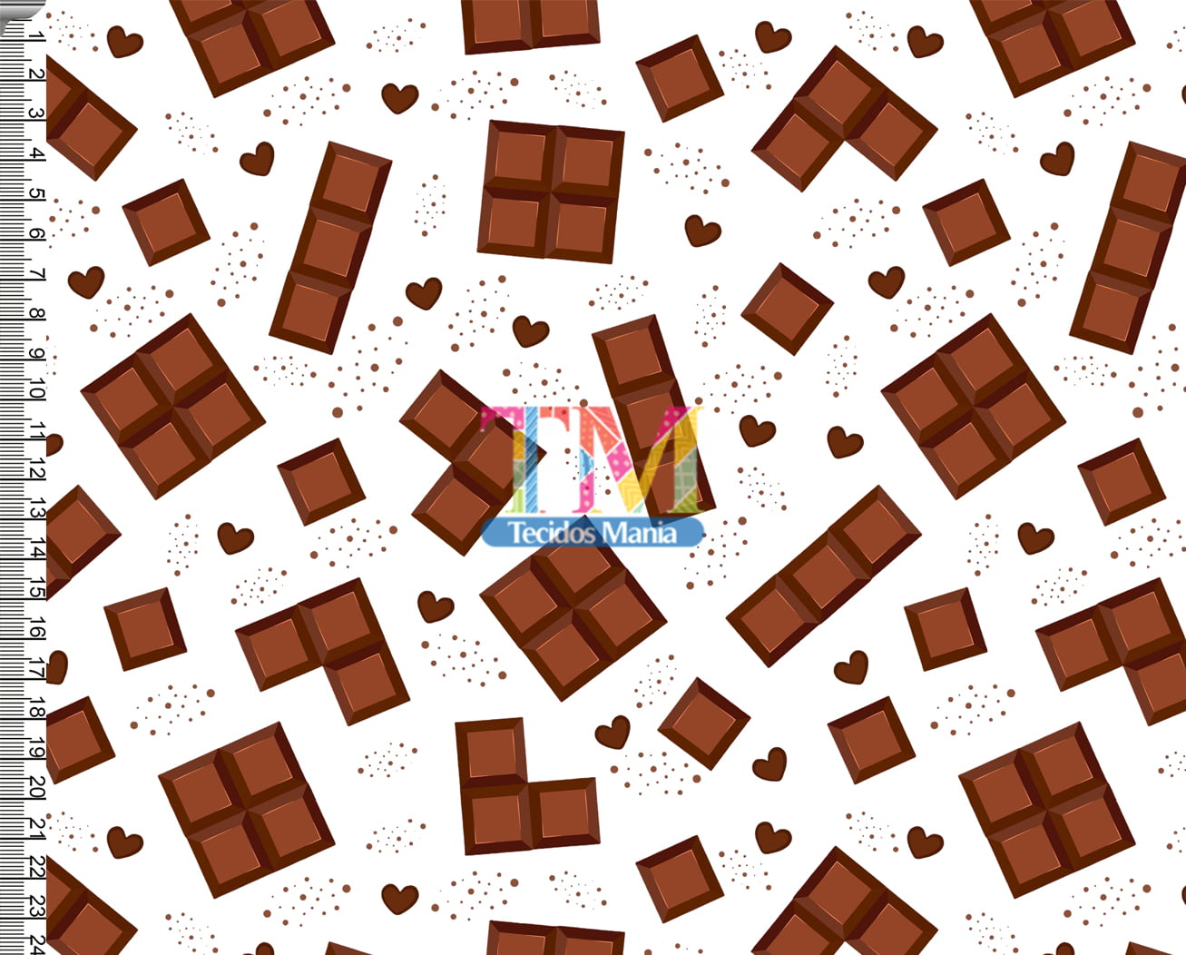 Tecido tricoline, microfibra ou gabardine estampado - Chocolate - corações - fundo branco