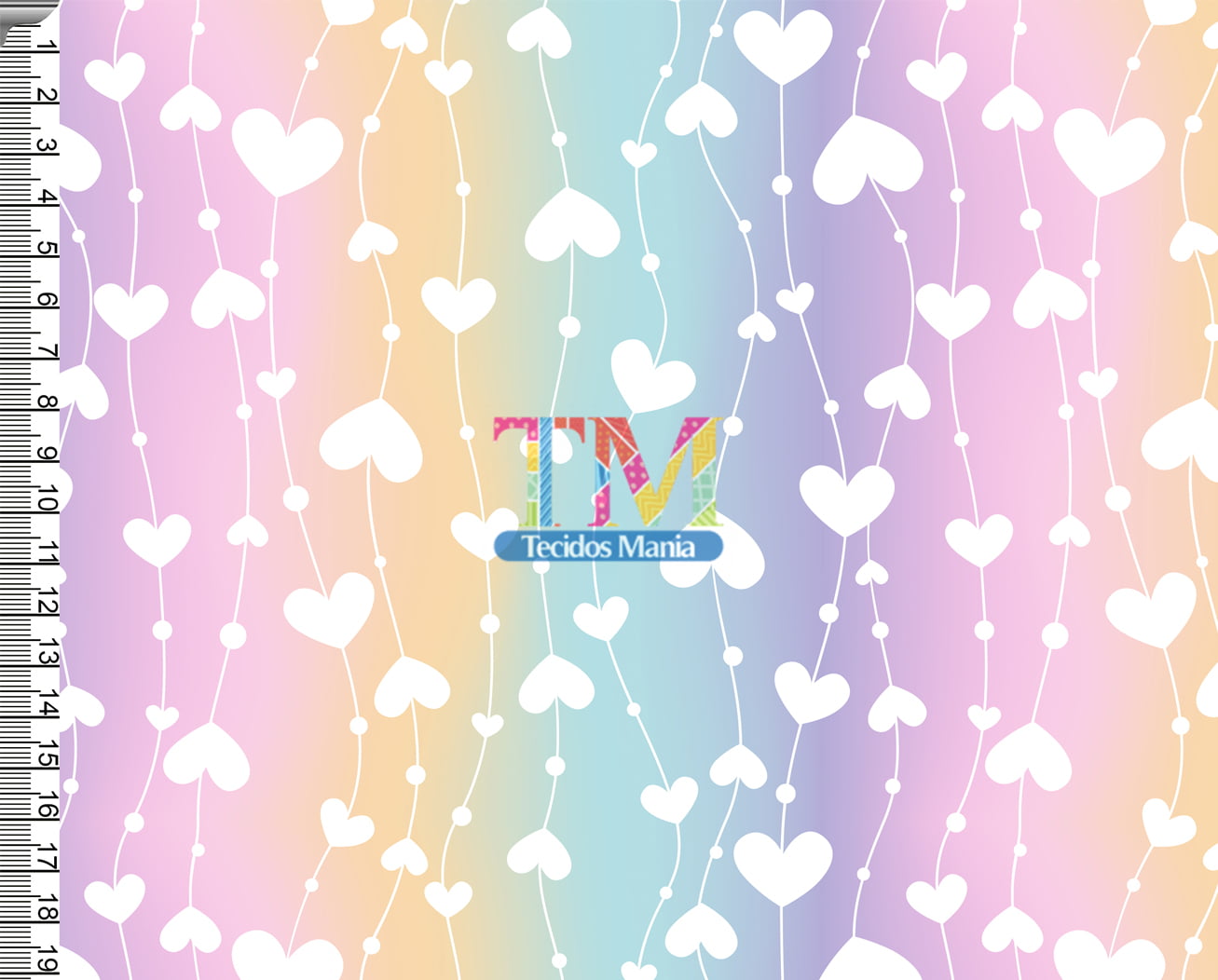Tecido tricoline, microfibra ou gabardine estampado - Corações - Lili - Fundo degradê