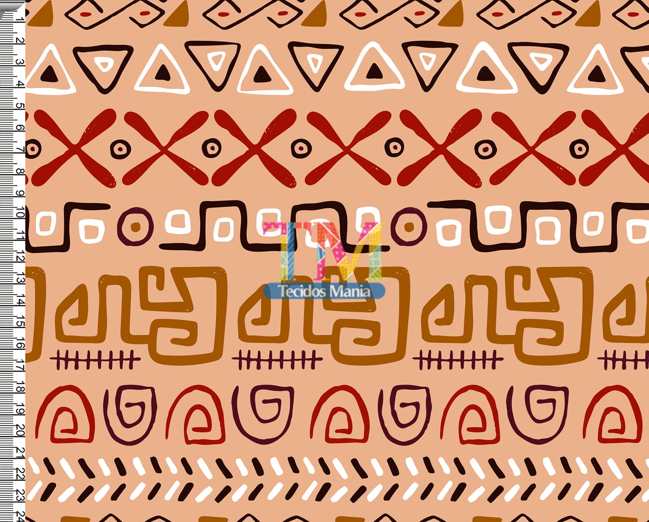 Tecido tricoline, microfibra ou gabardine estampado - Étnico - Tribal - bege