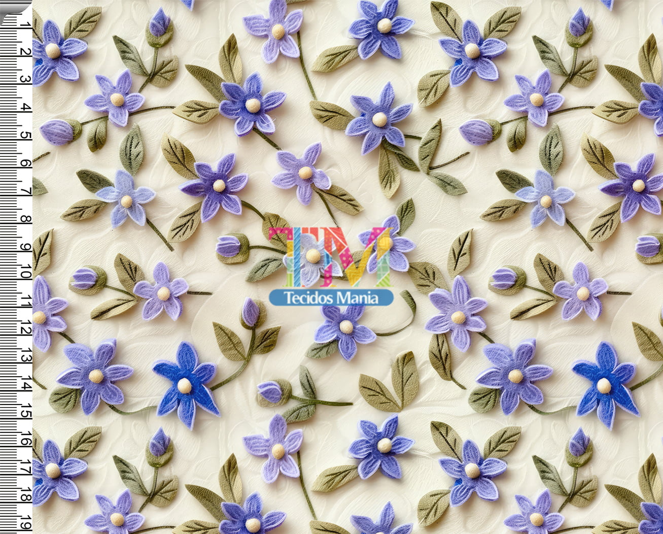 Tecido tricoline, microfibra ou gabardine estampado - Floral Agnes - Roxo - 3D