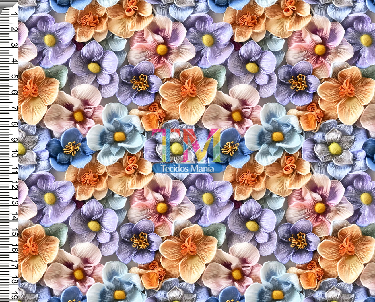 Tecido tricoline, microfibra ou gabardine estampado - Floral Carol - 3D