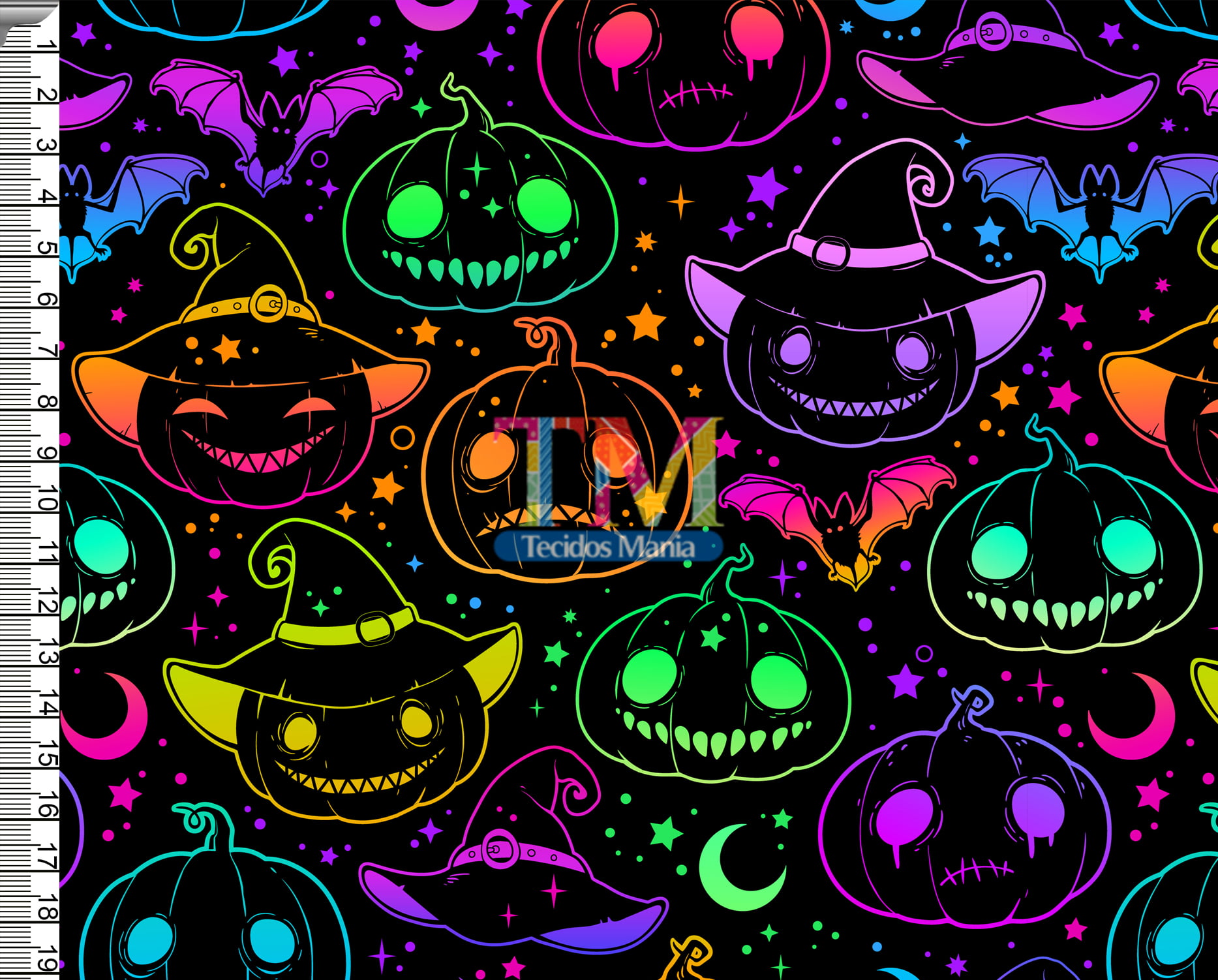 Tecido tricoline, microfibra ou gabardine estampado - Halloween - Abóboras coloridas - Chapeu