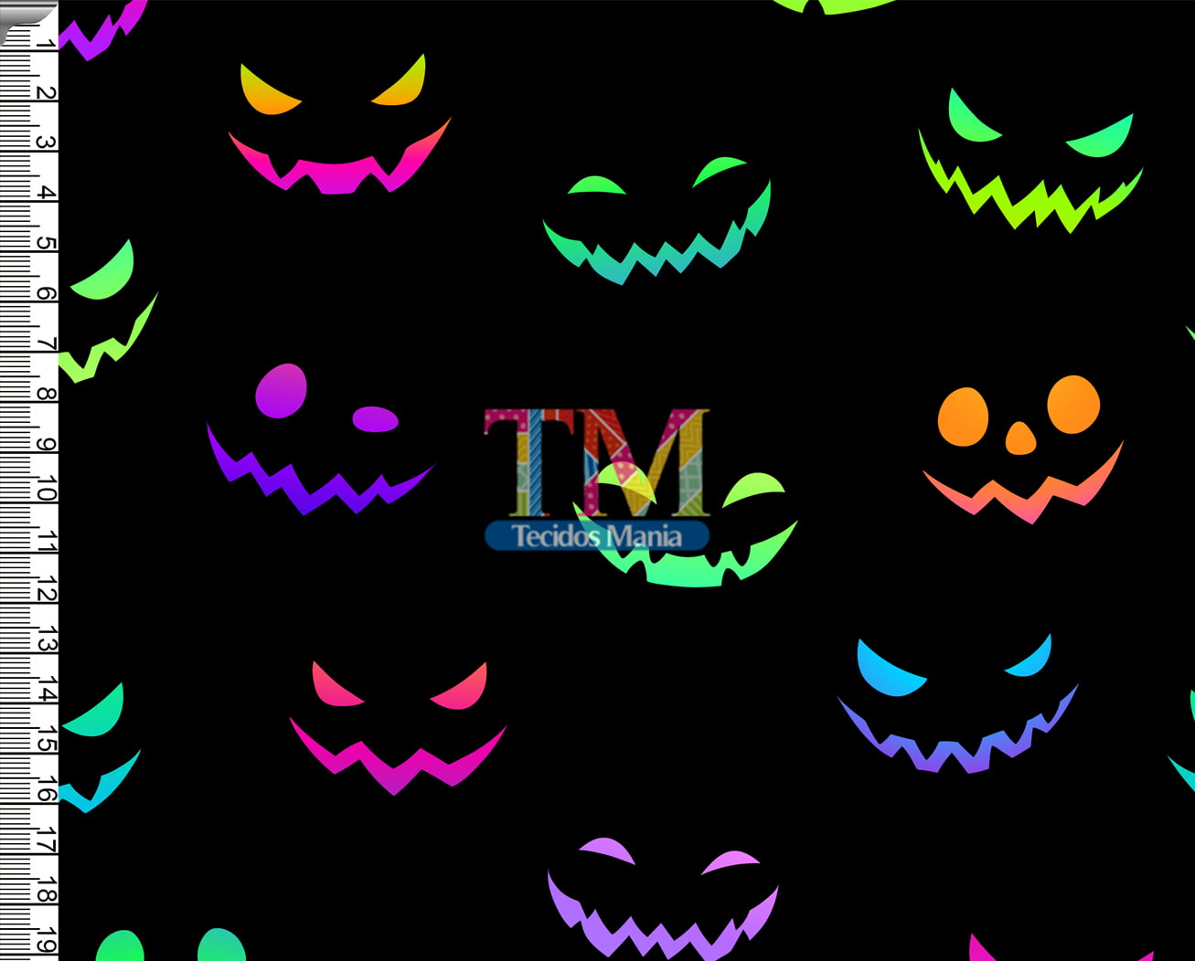 Tecido tricoline, microfibra ou gabardine estampado - Halloween - Risada - Neon