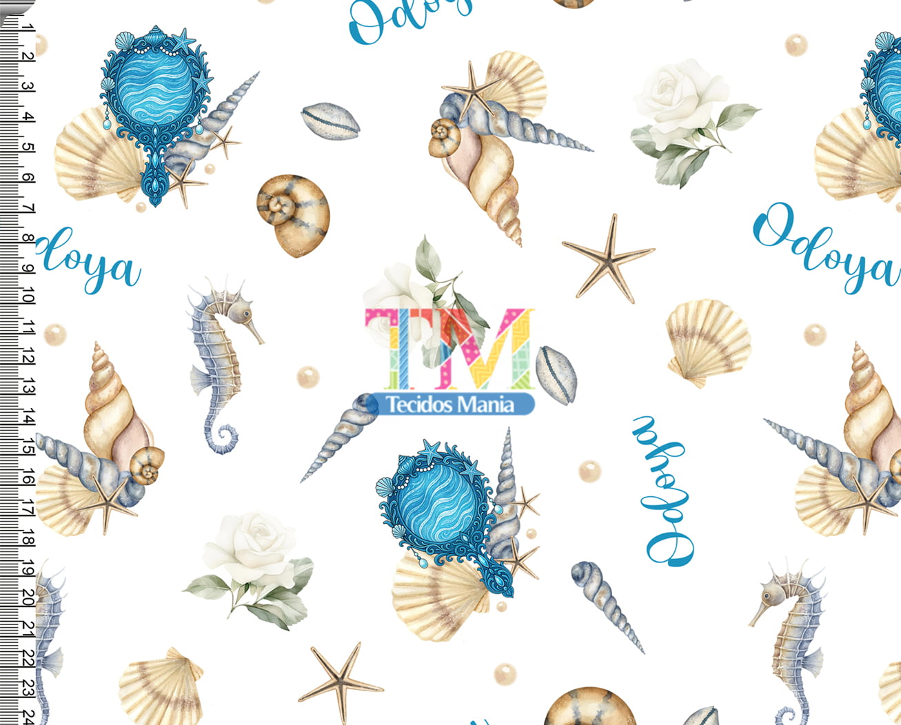 Tecido tricoline, microfibra ou gabardine estampado - Iemanjá - odoya - Fundo Branco