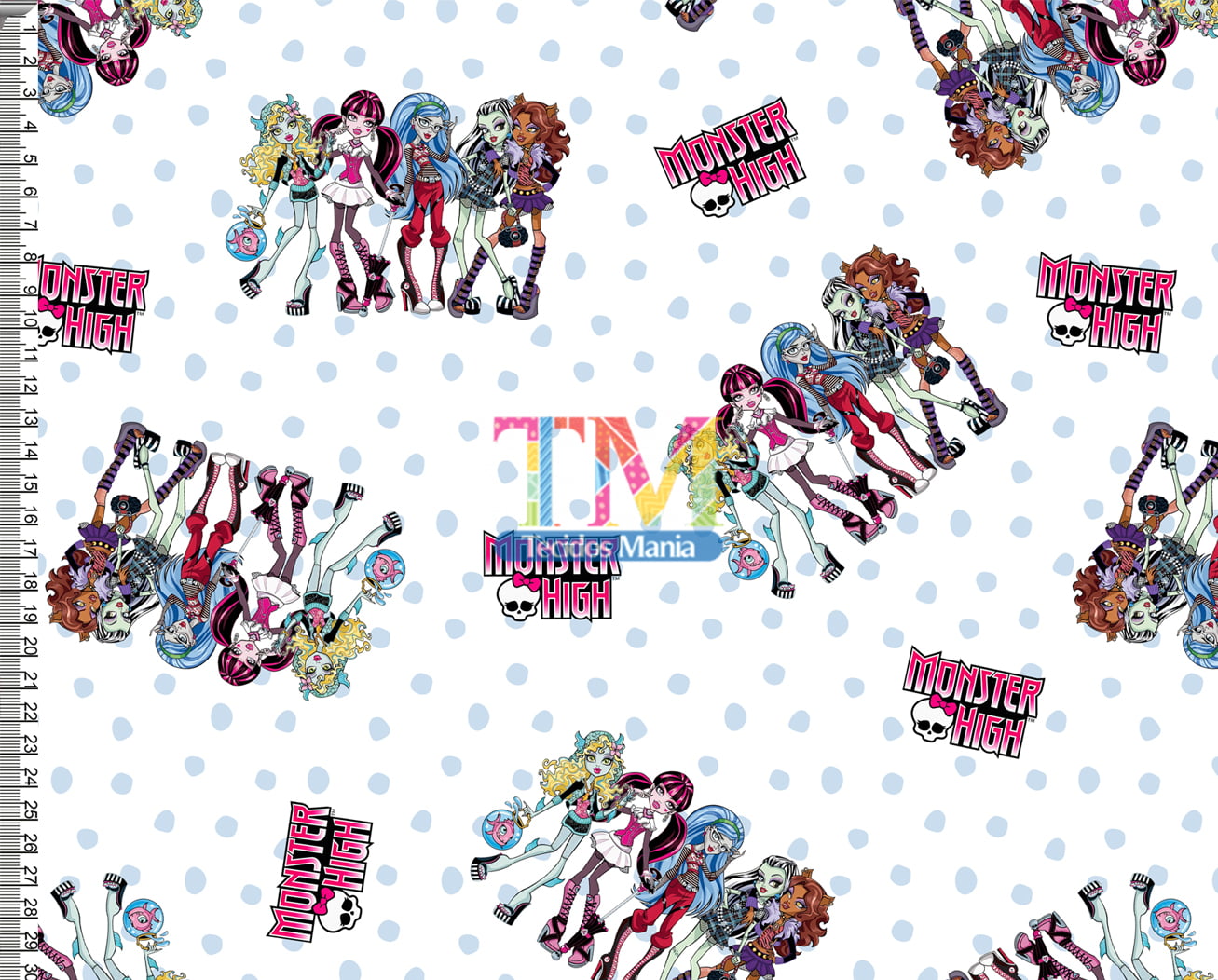 Tecido tricoline, microfibra ou gabardine estampado - Monster High - Fundo branco