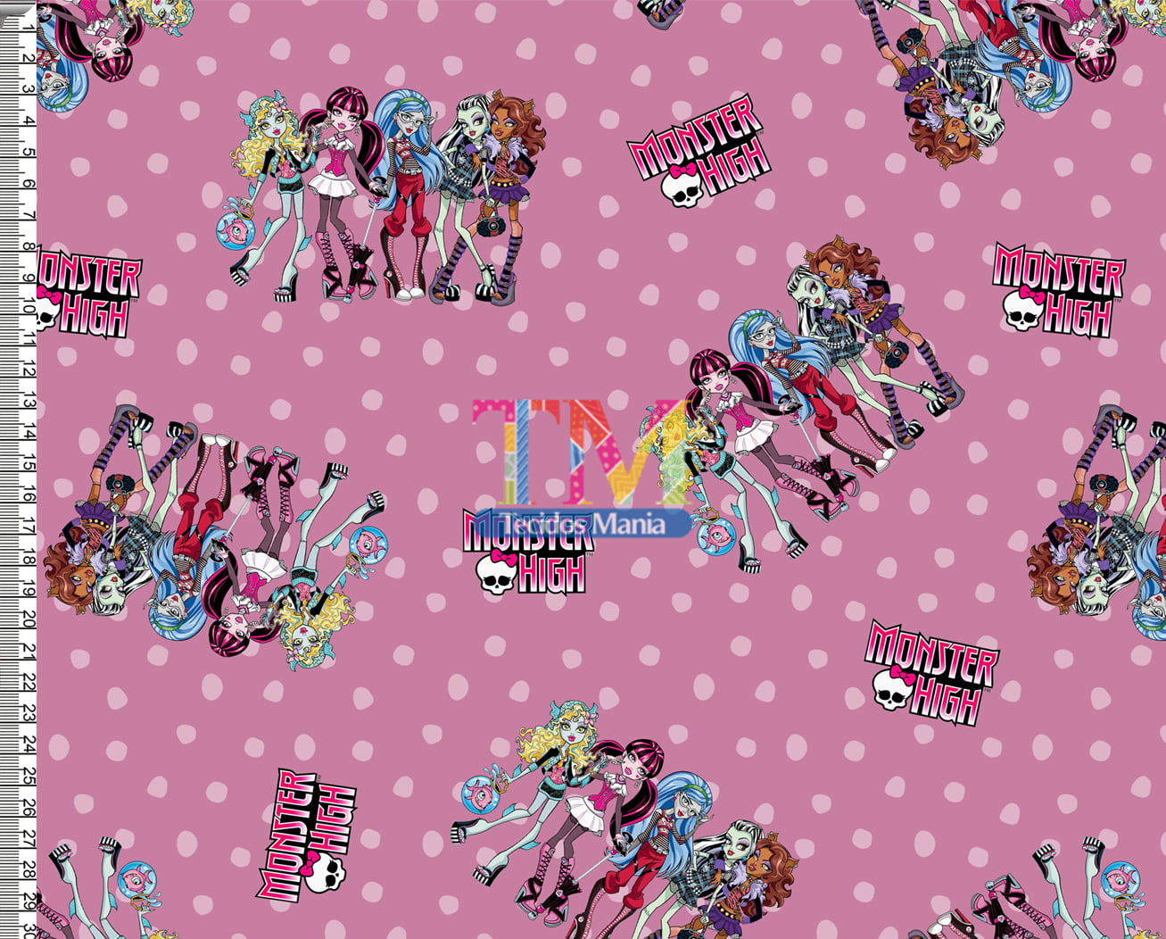 Tecido tricoline, microfibra ou gabardine estampado - Monster High - Fundo rosa
