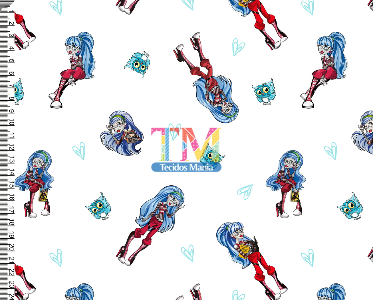 Tecido tricoline, microfibra ou gabardine estampado - Monster High - Ghoulia Yelps - Fundo Branco