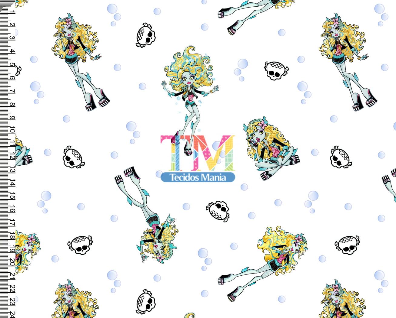 Tecido tricoline, microfibra ou gabardine estampado - Monster High - lagoona blue - Fundo branco