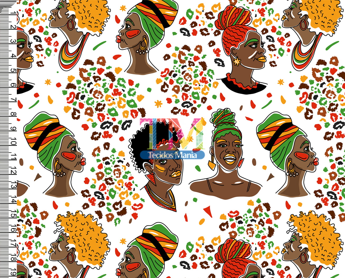 Tecido tricoline, microfibra ou gabardine estampado - Mulheres afro - Fundo Animal Print