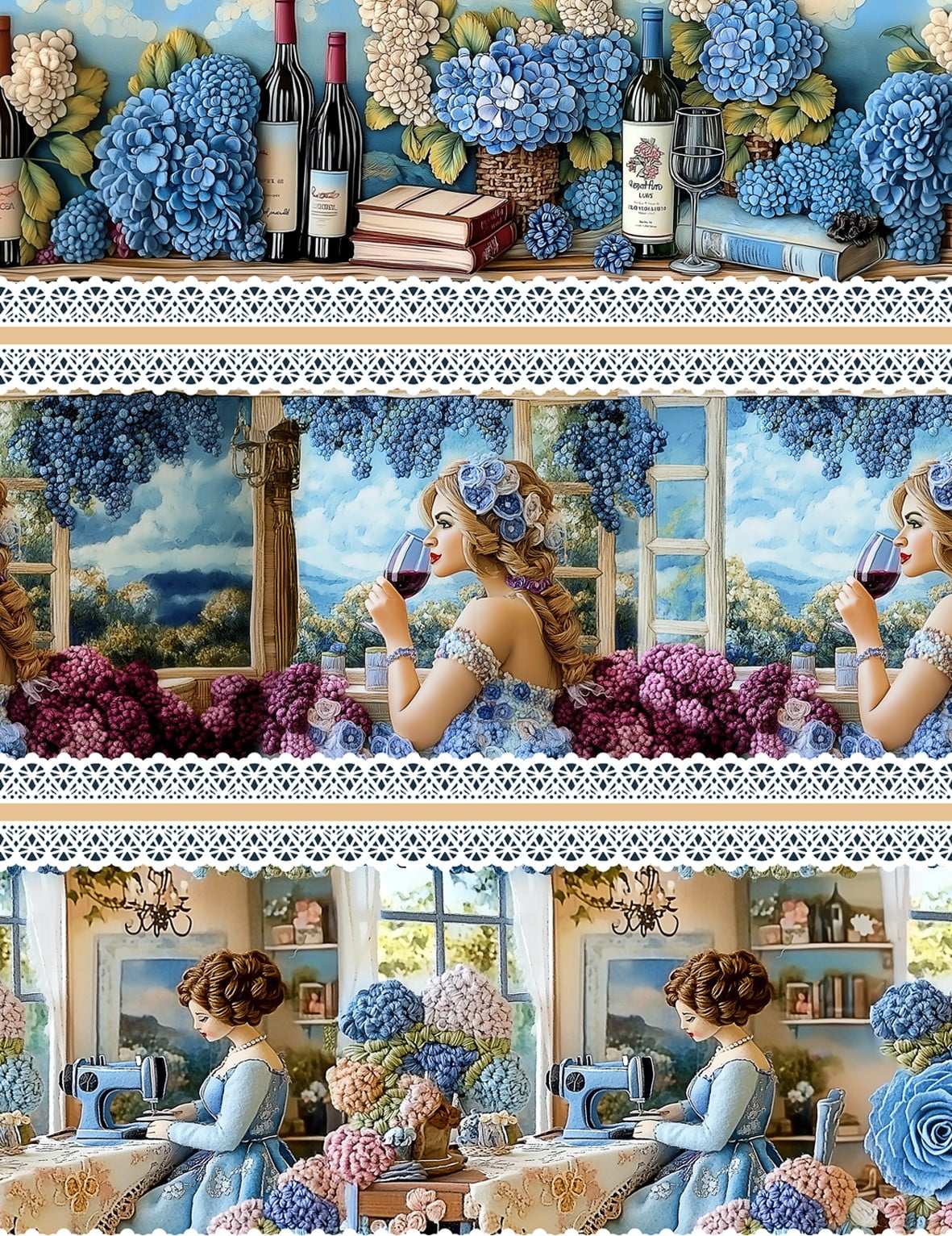 Tecido tricoline, microfibra ou gabardine estampado - Painel Barrado 3D Hortencia