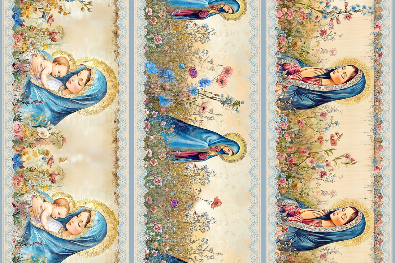 Tecido tricoline, microfibra ou gabardine estampado - Painel Barrado - Nossa Senhora