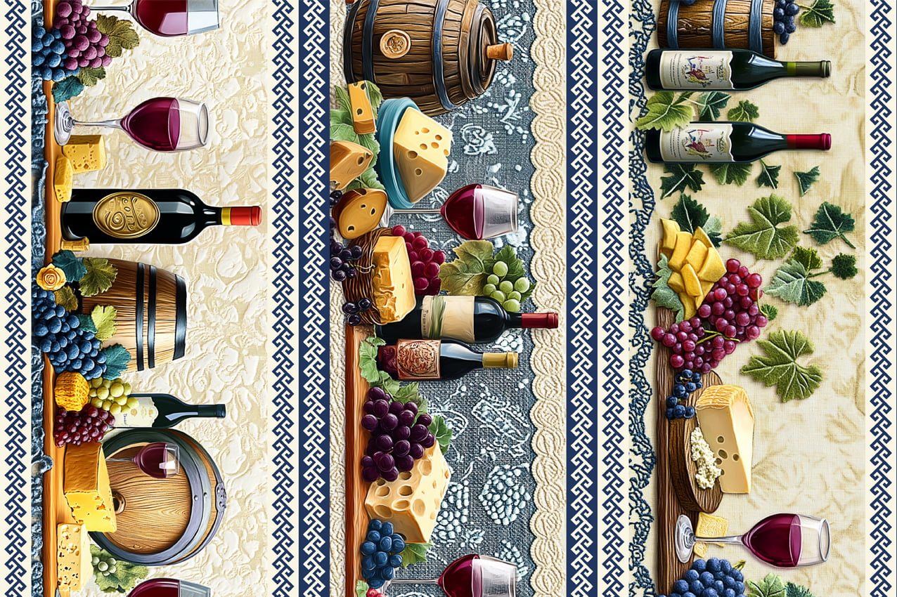 Tecido tricoline, microfibra ou gabardine estampado - Painel Barrado Vinho - 3D