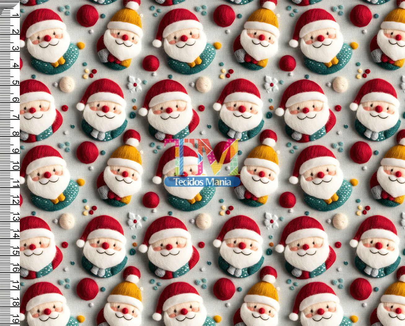 Tecido tricoline, microfibra ou gabardine estampado - Papai Noel - Carinhas-3D