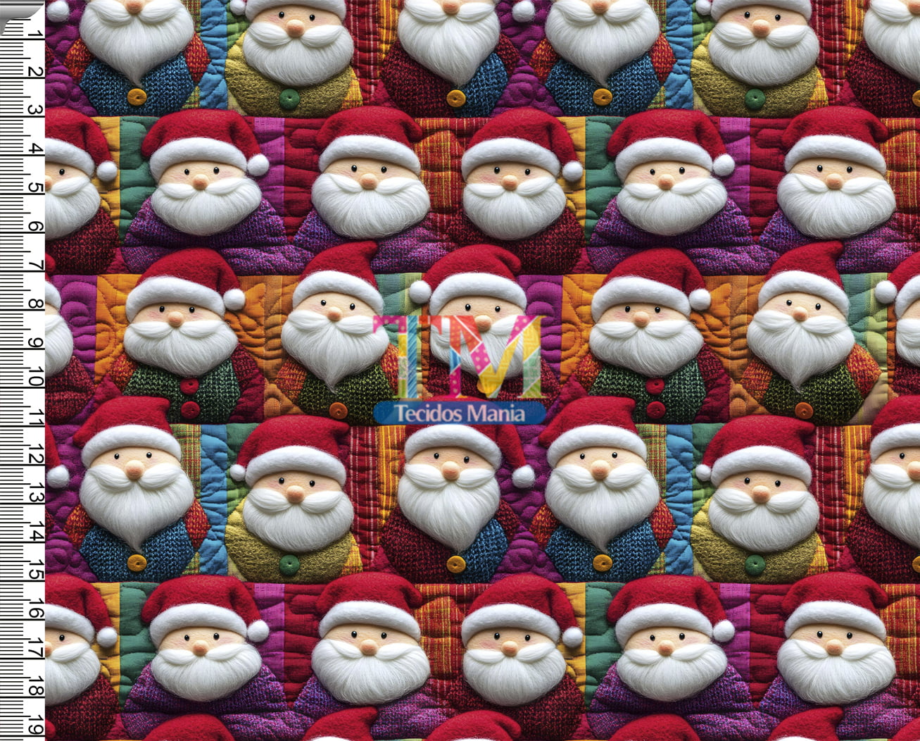 Tecido tricoline, microfibra ou gabardine estampado - Papai Noel - quadrinhos - 3D