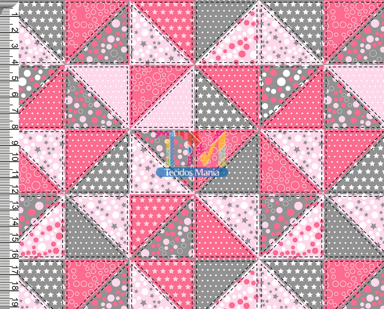 Tecido tricoline, microfibra ou gabardine estampado - Patchwork - pink