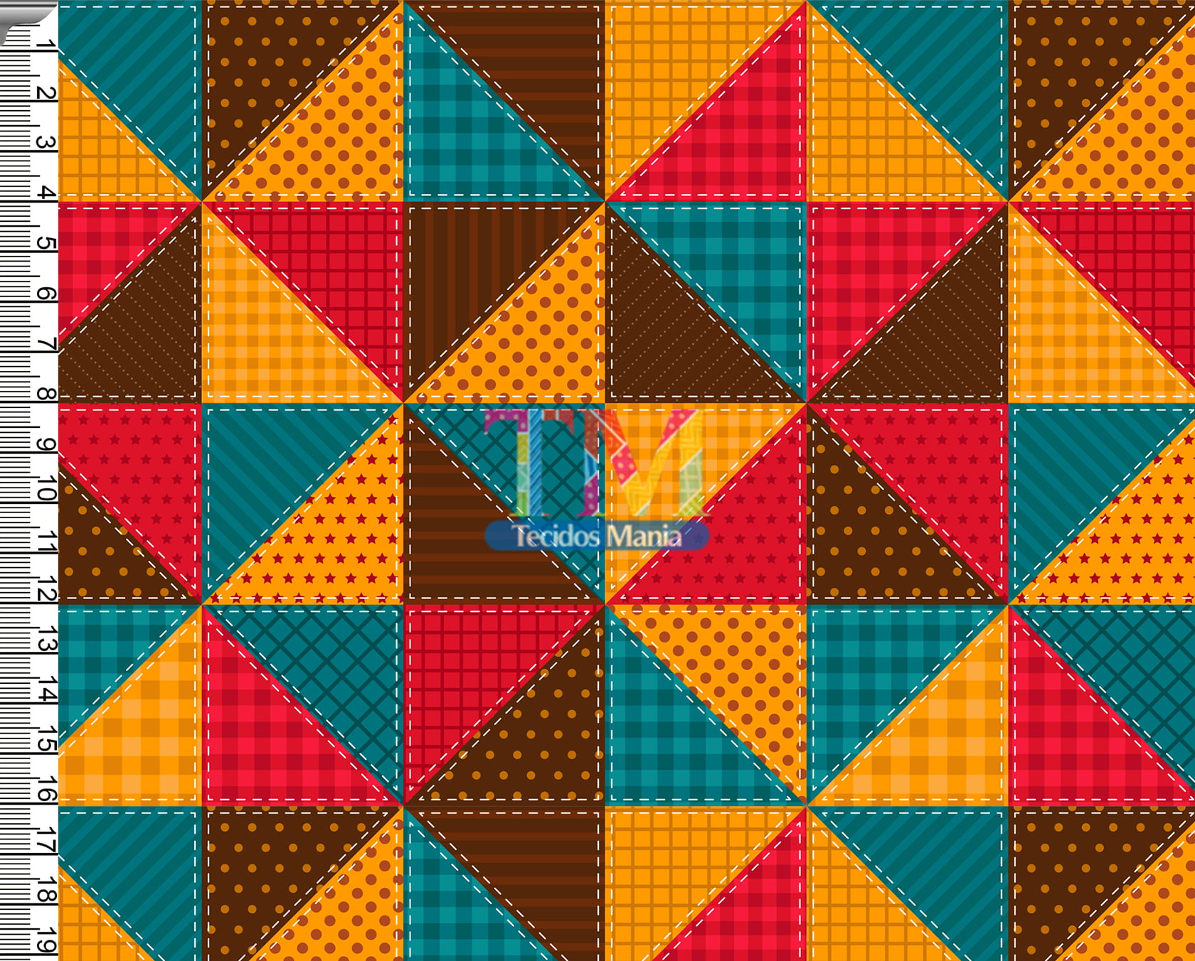 Tecido tricoline, microfibra ou gabardine estampado - Patchwork - Triângulo