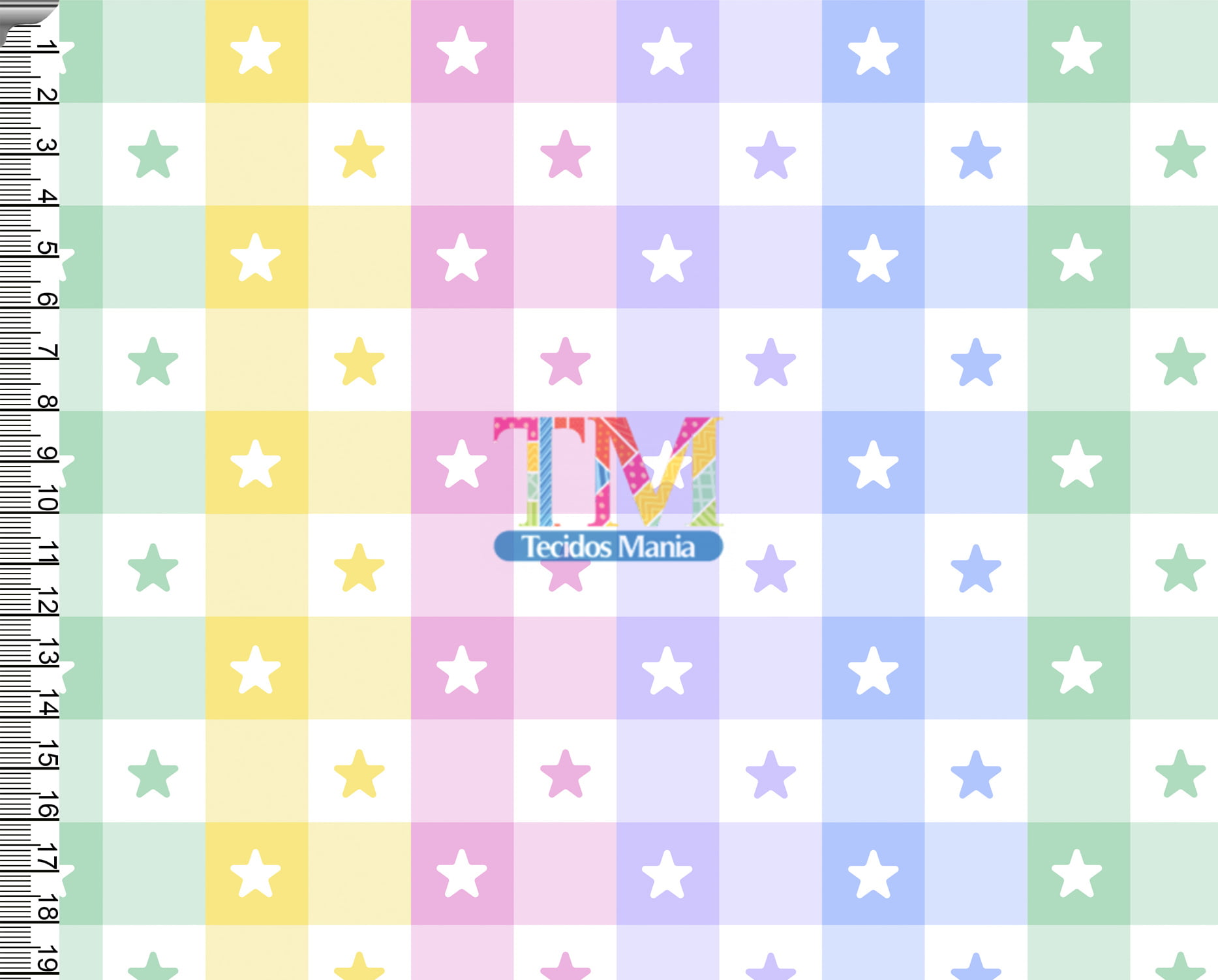 Tecido Tricoline Estampa Digital Xadrez Diagonal Candy Color