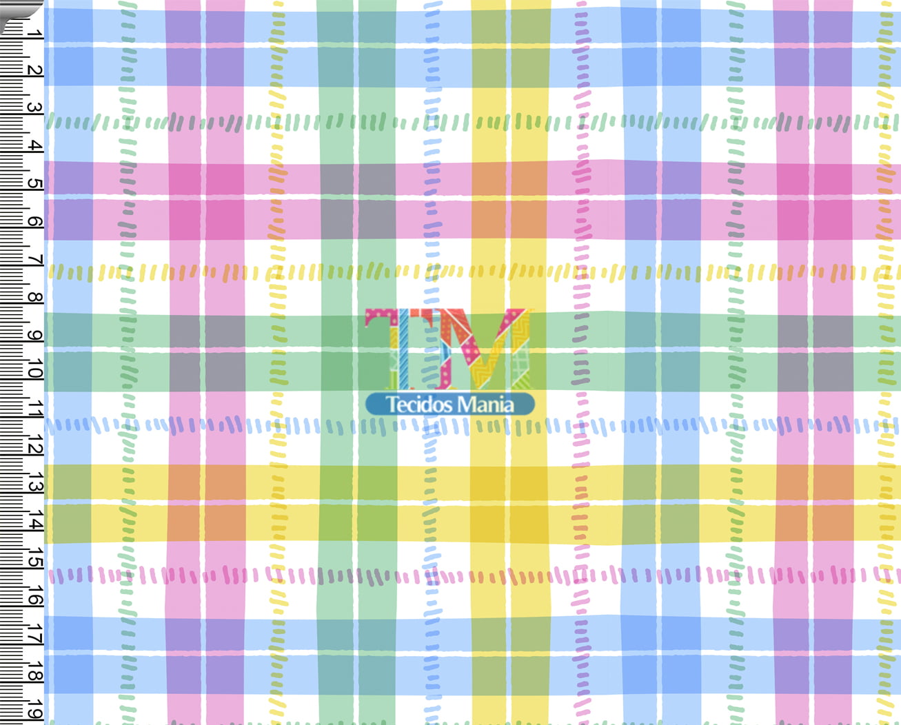 Tecido tricoline, microfibra ou gabardine estampado -  Xadre junino - candy color